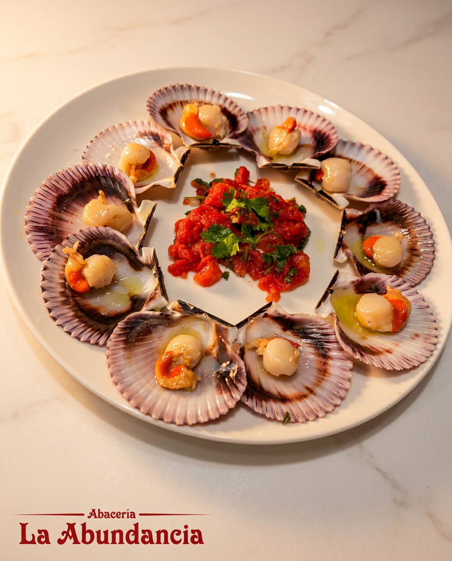 Zamburiñas con picadillo de tomate